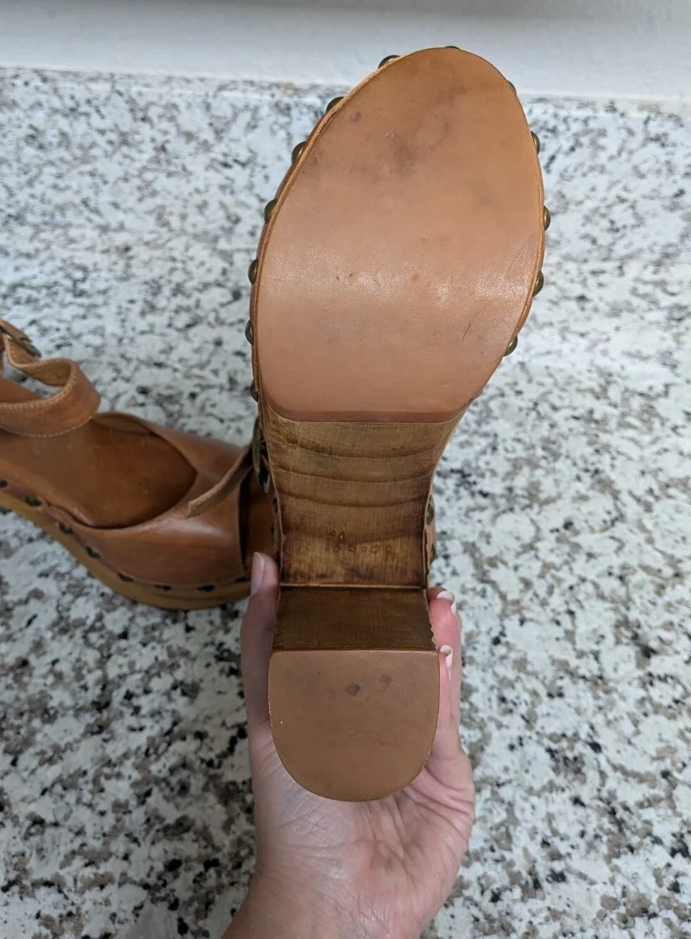 Jeffrey Campbell Woodies Tan Leather Studded Wood Platform Sandals Sz 10 Boho